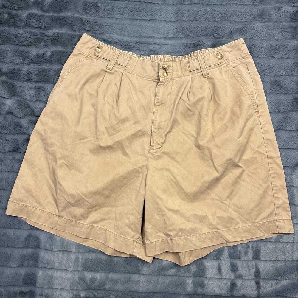 Madewell Pleated High Rise Shorts Tan Khaki Cotton Lyocell Size 16 CKP462579877